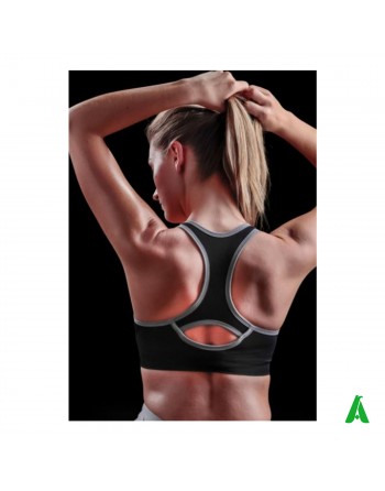 Women's sporty fit top in black, suitable for running, training, customizable with printing or embroidery
