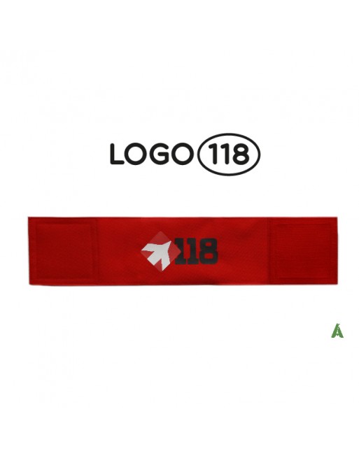 Fascia da braccio soccorso 118, su tessuto rosso fluorescente regolabile con velcro per ogni misura.