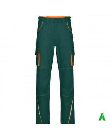 Pantalone professionale da lavoro colore verde, tasche laterali, ricamo personalizzato per aziende.