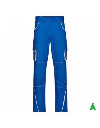 Pantalone professionale da lavoro colore royal, tasche laterali, ricamo personalizzato per aziende.