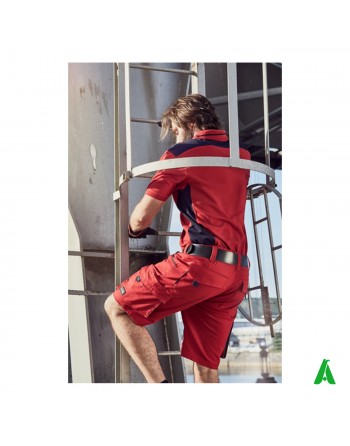 Pantalone professionale da lavoro colore rosso, tasche laterali, ricamo personalizzato per aziende.