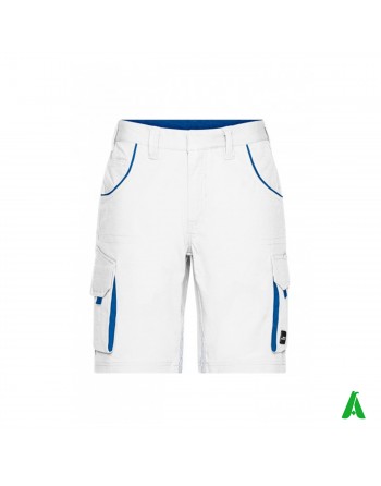 Pantalone professionale da lavoro colore bianco, tasche laterali, ricamo personalizzato per aziende.