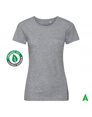 Maglietta t-shirt eco-sostenibile in cotone organico da donna, colorata, personalizzabile con stampa o ricamov