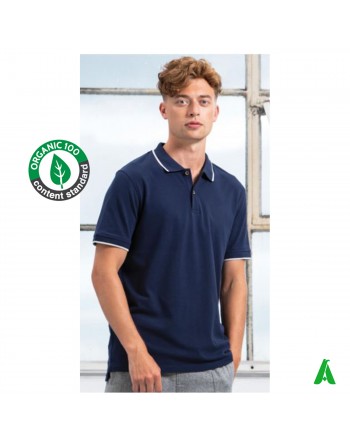 T-shirt polo écologique en coton bio pour homme, personnalisable avec impression ou broderie