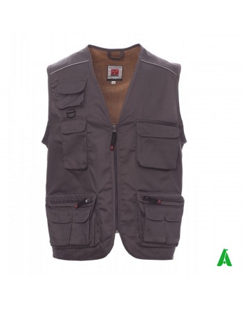Gilet de travail noir sans manches, tissu technique professionnel pour entreprises, avec broderie personnalisée.