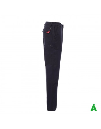 Pantalone professionale da lavoro colore blu, tasche laterali, ricamo personalizzato per aziende.