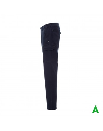 Pantalone professionale da lavoro colore blu, tasche laterali, ricamo personalizzato per aziende.