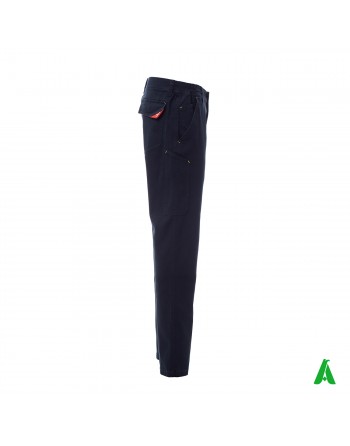 Pantalone professionale da lavoro colore blu, tasche laterali, ricamo personalizzato per aziende.