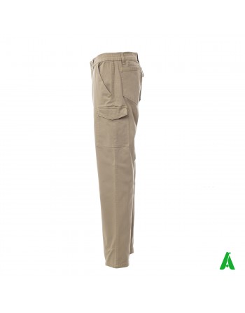 Pantalone professionale da lavoro colore beige, tasche laterali, ricamo personalizzato per aziende.