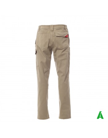 Pantalone professionale da lavoro colore beige, tasche laterali, ricamo personalizzato per aziende.