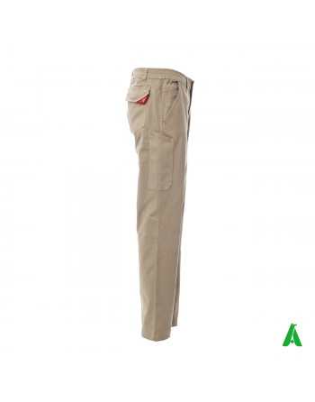 Pantalone professionale da lavoro colore beige, tasche laterali, ricamo personalizzato per aziende.