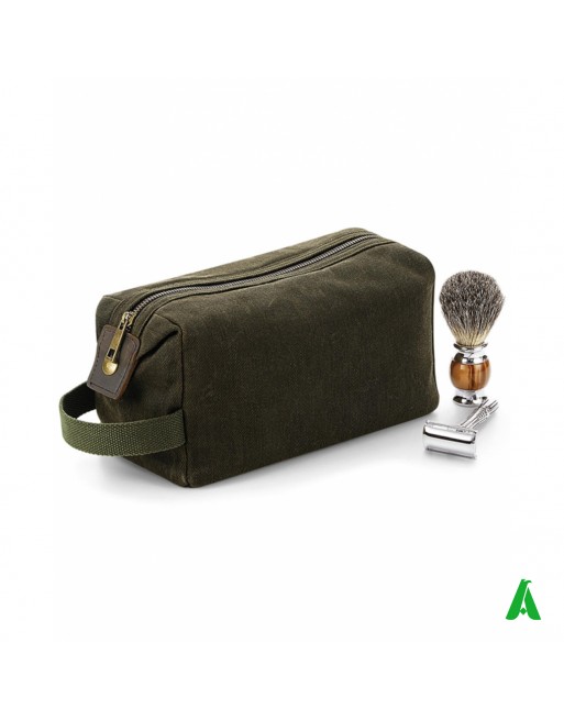 Grüne Badtasche für Wellness, Reisen und Ästhetik, personalisierbar mit Druck oder Stickerei Ihres Logos