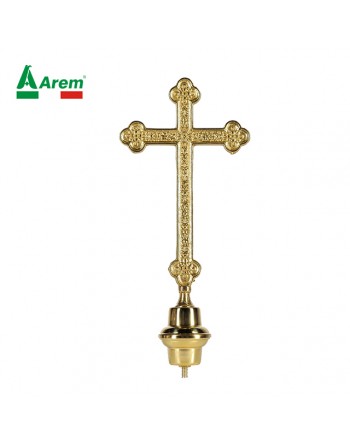 Art. 4410 Croce Religiosa in ottone dorato piccolo ideale per aste di sostegno stendardi religiosi.
