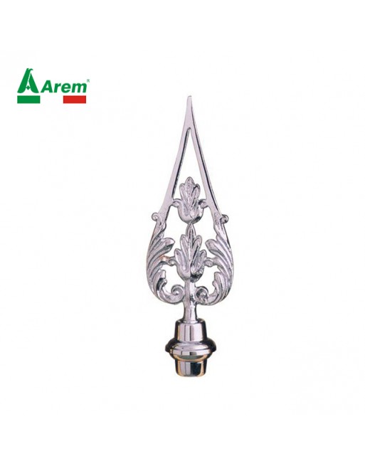 Lancia grande per gonfaloni in ottone argento cromato cm 27 x 8.5 per terminale/puntale asta  labari, compresa di sottolancia.