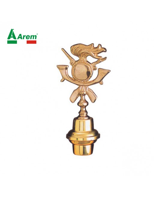 Emblema Bersaglieri in ottone dorato per puntale asta bandiera e labaro.
