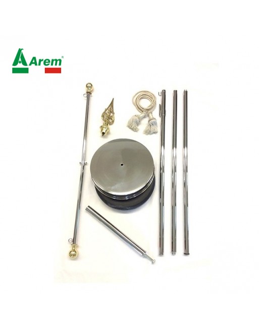 Kit di aste in metallo argento cromato per sorreggere stendardi, labari e gonfaloni nelle processioni o come sostegno in sala.