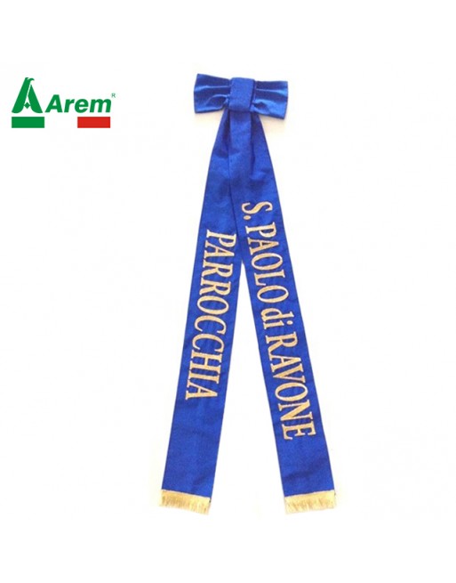 Embroidered blue ribbon for flags, banners, banners and standards. Personalized.