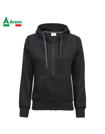 Damen-Sweatshirt mit Kapuze und Reißverschluss in Schwarz