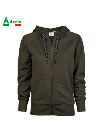 Damen-Sweatshirt mit Kapuze und Reißverschluss in Olivfarbe