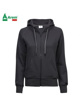 Damen-Sweatshirt mit Kapuze und Reißverschluss in dunkelgrauer Farbe