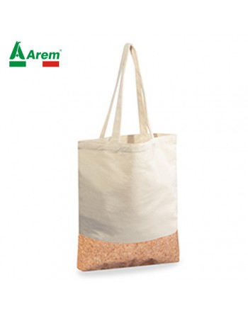 shopper bag in cotton and cork details natural color