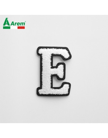 Letter E in chenille, to sew or iron on for clothing and college hoodies