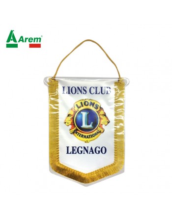 Gagliardetto pentagonale classico con frangia e busta, per squadre sportive, partite, eventi. 21x28 cm