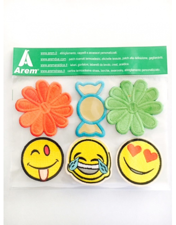 KIT di patches con faccine EMOTION da cucire e termoapplicabili su tessile e accessori.