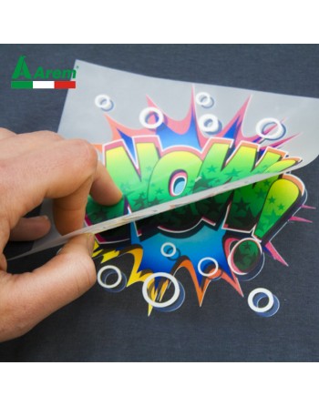 DTF tecnica patch stampato con logo a colori aziendale per personalizzare l'abbigliamento