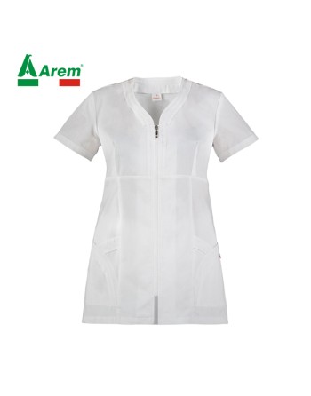 Women tunic in white 2 pockets slim fit 100% cotton