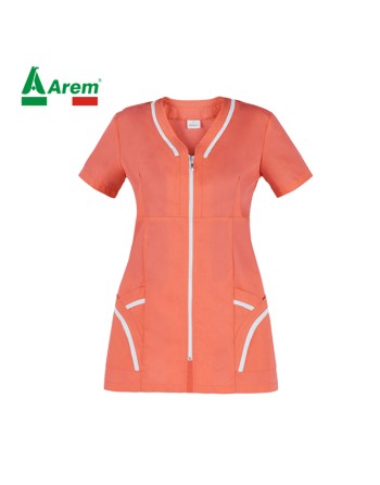 Women tunic in salmon 2 pockets slim fit 100% cotton