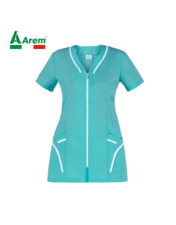 Women tunic in green 2 pockets slim fit 100% cotton