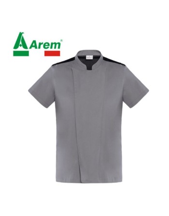 Giacca cuoco colore grigio, stile coreano, con tessuto traspirabile e molto resistente ai lavaggi.