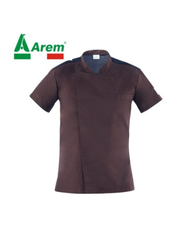 Giacca cuoco colore marrone, stile coreano, con tessuto traspirabile e molto resistente ai lavaggi.