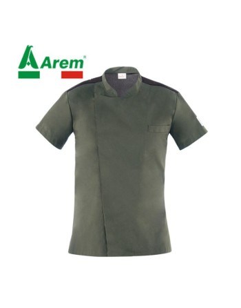 Giacca cuoco colore verde militare, stile coreano, con tessuto traspirabile e molto resistente ai lavaggi.
