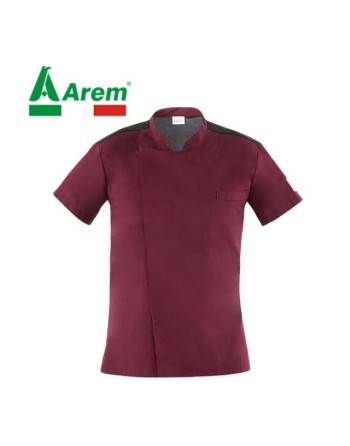 Giacca cuoco colore bordeaux, stile coreano, con tessuto traspirabile e molto resistente ai lavaggi.