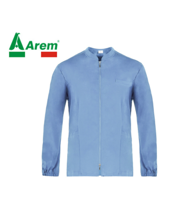 Casacca con zip lunga colore azzurro per centri medici e riabilitativi