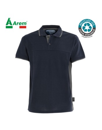 Recycled polyester navy blue polo shirt, with personalised logo