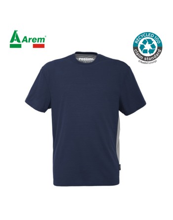 100% recycled polyester navy blue T-shirt, unisex short sleeve for work and industry, customisable.