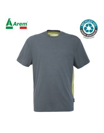 100% recycled polyester T-shirt colour grey, unisex short sleeve for work and industry, customisable.