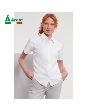 Women's white shirt with short sleeves, available plain or with personalized embroidery