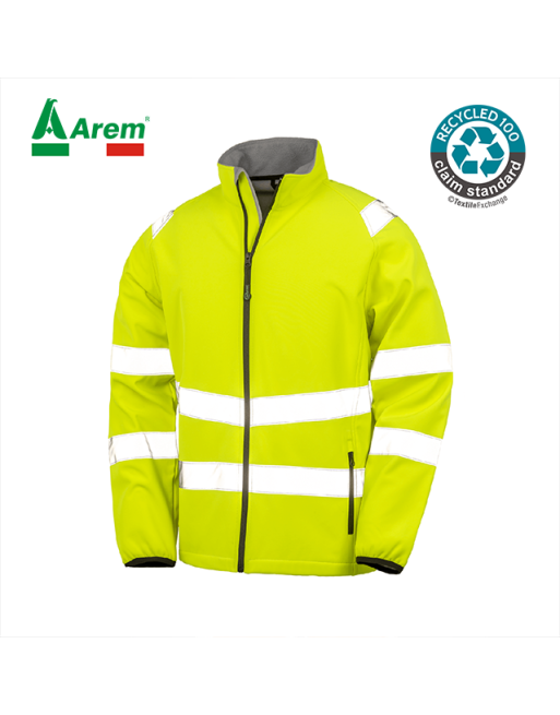 Giacca softshell giallo fluo in poliestere riciclato, personalizzabile con ricamo stampa.