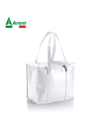 Borsa frigo in tessuto laminato personalizzabile con stampa o ricamo colore bianco