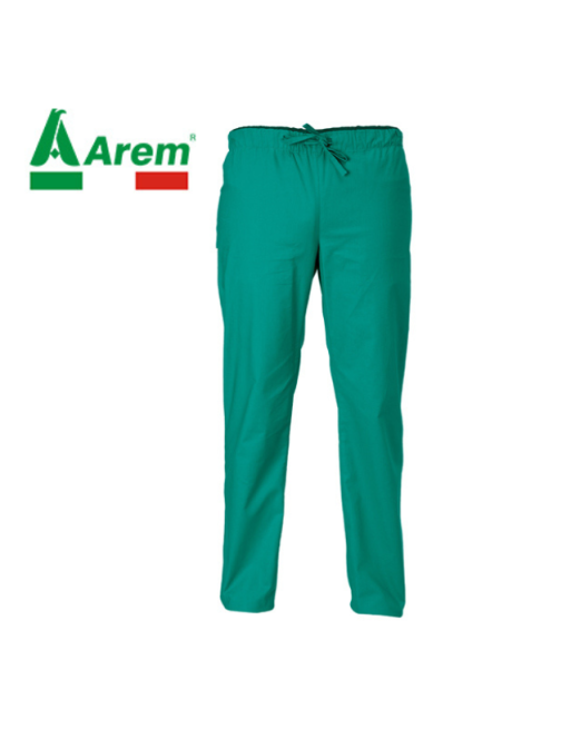 Pantalone per settore medicale e wellness colore verde, 2 tasche, 1 tasca dietro, 100% cotone, personalizzabile.