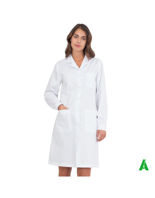 Camice da medico e dottore, bianco con bottoni e maniche lunghe, personalizzabile con stampa o ricamo fino a 9 colori