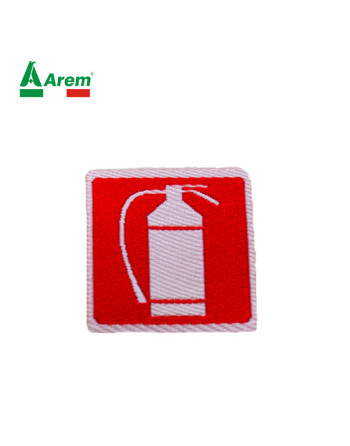 Heat-sealable embroidered woven labels for clothing, red fire extinguisher