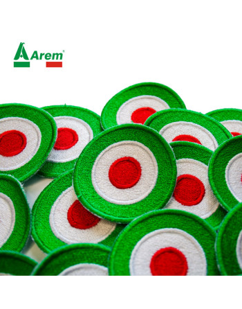 Toppe patch bandiera Italia circolare ricamate termo applicabili a caldo su abbigliamento.