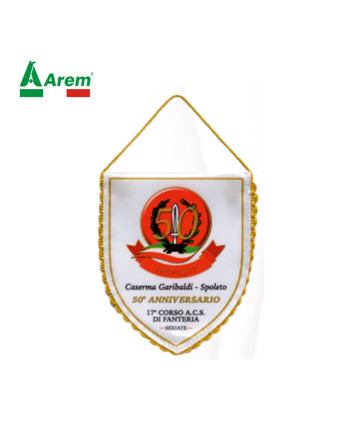 Small shield-shaped pennant, PVC envelope, sublimation printed, Size: 10 x 11.5 cm, Satin cut: 8.8 x 11 cm