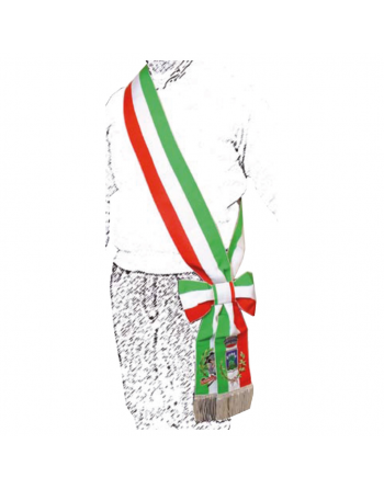 Fascia per Sindaco in materiale canettée tricolore con fiocco e frangia oro.