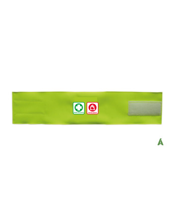 Yellow emergency safety armband with first aid and fire safety symbols